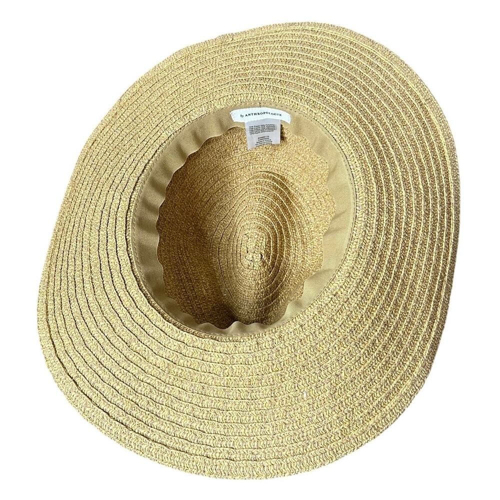 Anthropologie Brighton Beach Rancher Straw Hat Paper Tan Orange Ribbon Bow - Picture 7 of 10